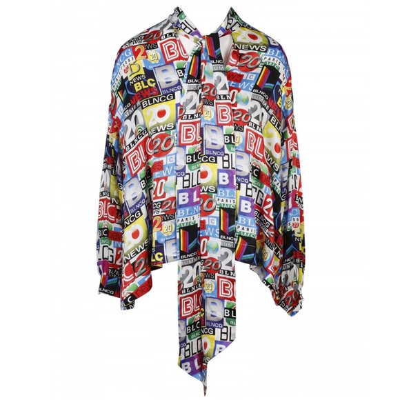 Balenciaga Womens Silk Jacquard Blouse Shirt Multi